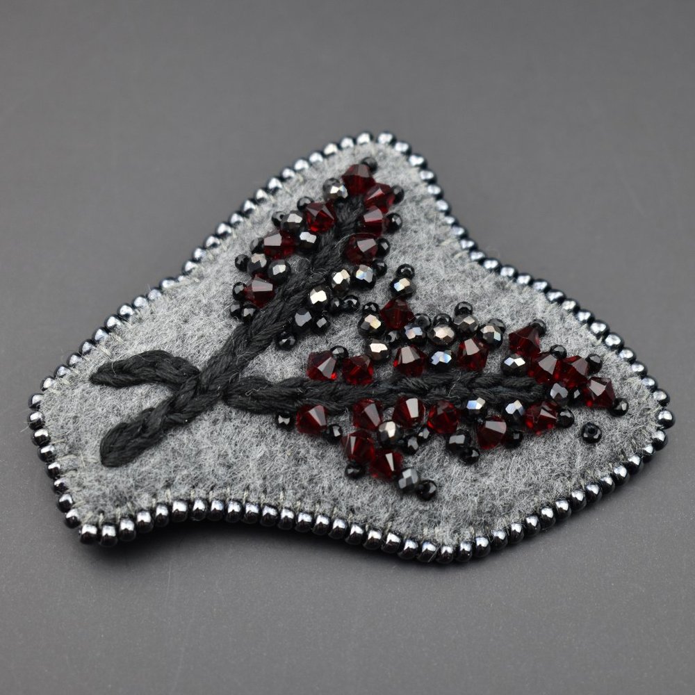 Crystal branch brooch for women, seed bead embroidered brooch